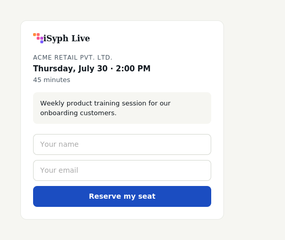 iSyph Live registration page concept